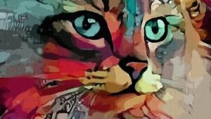 Gato en acrílico sobre lienzo, decorativo