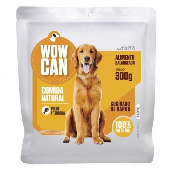 Comida humeda para perros Wow Can, carne de pollo y ternera, 300 grs