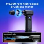 Soplador de aire eléctrico de 110,000 RPM con pantalla LED inteligente, soplador de motor sin escobillas de 160 g de presión de viento potente, boquilla 5 en 1 y luz LED, limpiador de mano portátil para teclado de PC y electrónica de oficina, ventilador turbo de motor sin escobillas con pantalla LED - Image 9