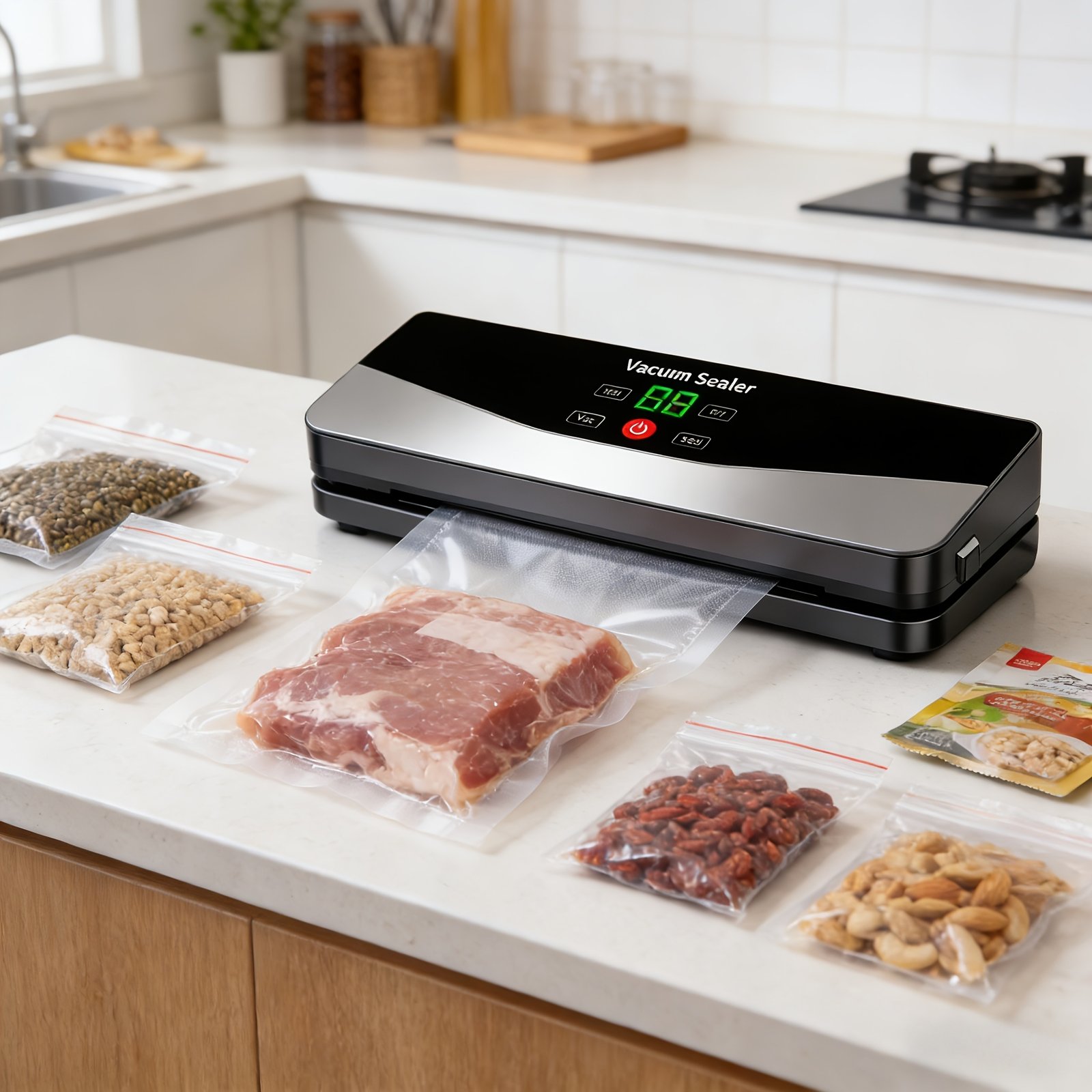 08d5a0e0-6be0-4b7a-9705-d9d04bdda9e6.jpg El sellador al vacío de alimentos recargable por USB HOTU viene con 10 bolsas de vacío, lo que lo hace perfecto para cocinas interiores y viajes de camping al aire libre. Es una opción ideal para conservar alimentos, snacks, carnes, frutas y verduras. - Image 1