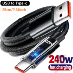 Cable de Carga Rápida de 240W USB a Tipo C, Cable de Datos Súper Rápido, Adecuado para Samsung, Xiaomi, Huawei, Honor, Cable de Datos USB C con Luz LED, Cable de Datos de Carga Rápida para Notebook - Image 3