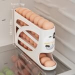 Soporte para huevos con ruedas de 4 niveles, diseño lateral que ahorra espacio, capacidad para 30 huevos, acabado brillante suave, asa práctica, adecuado para almacenamiento en cocina o frigorífico, accesorio de cocina moderno, plástico duradero - Image 7