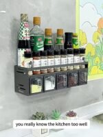 Contenedores de Especias de 3/4/5 Niveles para la Cocina, Estante de Especias, Organizador de Gabinete, Estante Grande para Especias, Organización de Cocina, Material de Aluminio Resistente al Óxido, Gran Capacidad, Estante de Especias Deslizante, Esencial para el Almacenamiento de Cocina, No Requiere Perforación - Image 14