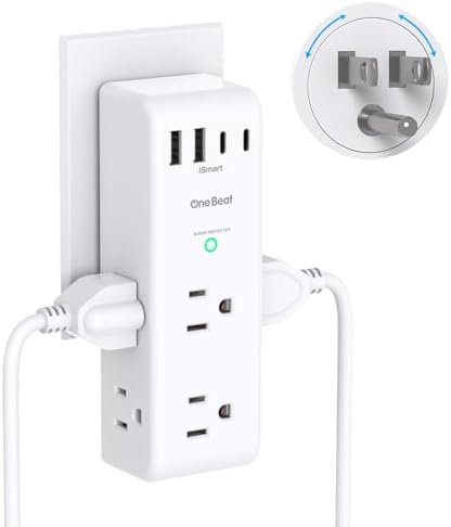31MpZONnFiL._AC_.jpg Surge Protector Outlet Extender - with Rotating Plug, 6 AC Multi Plug Outlet with 4 USB Ports (2 USB C), 1800J Wall Charger, 3-Sided Power Strip with Spaced Outlet Splitter for Home, Office, Travel : Tools & Home Improvement - Image 1