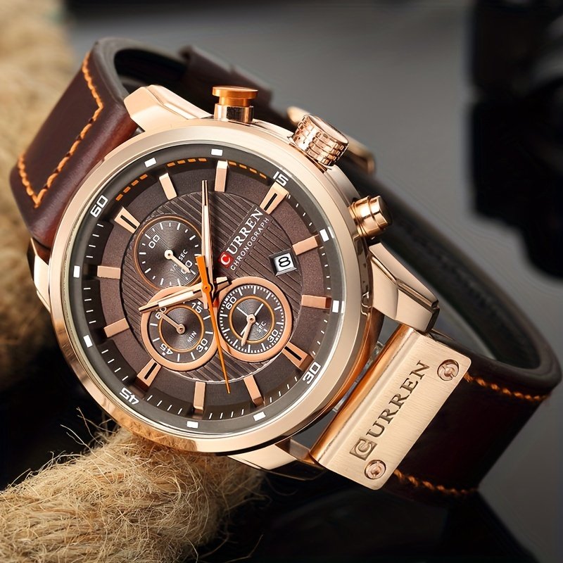 379f55d2-3705-468c-8618-bcd1aa50c1dc.jpg Reloj Deportivo Cronógrafo para Hombre, Reloj de Pulsera de Cuarzo Impermeable con Esfera Luminosa, Correa de Cuero Reloj de Negocios Casual, Reloj Multifunción Duradero para Uso Diario Running Gimnasio Oficina Regalo - Image 1