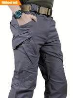 Pantalones cargo tácticos ligeros para hombre con múltiples bolsillos - Poliéster transpirable, aptos para senderismo, entrenamiento y pesca al aire libre, pantalones de exterior | Estilo deportivo | Tejido duradero, equipo de acampada, lavables a máquina, diseño de color liso, sin cinturón - Image 2