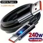 Cable de Carga Rápida de 240W USB a Tipo C, Cable de Datos Súper Rápido, Adecuado para Samsung, Xiaomi, Huawei, Honor, Cable de Datos USB C con Luz LED, Cable de Datos de Carga Rápida para Notebook - Image 9