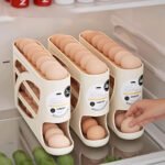 Soporte para huevos con ruedas de 4 niveles, diseño lateral que ahorra espacio, capacidad para 30 huevos, acabado brillante suave, asa práctica, adecuado para almacenamiento en cocina o frigorífico, accesorio de cocina moderno, plástico duradero - Image 4