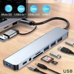 Hub USB C 1 8 en 1 con conector de audio | Compatible con tablets, alimentado por USB, voltaje de funcionamiento de 5V