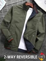 Chaqueta Reversible de Manga Larga con Solapa para Hombre, Estilo Utilitario, Holgada, Casual, con Cremallera, Abrigo Fácil, Cuello Alto, Ropa para Otoño Invierno - Image 2