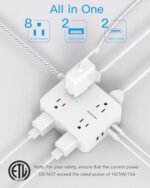 Surge Protector Power Strip - HANYCONY 8 Outlets 4 USB (2 USB C) Charging Ports, Multi Plug Outlet Extender, 5Ft Braided Extension Cord, Flat Plug Wall Mount Desk Charging Station for Home Office ETL : Electronics - Image 2
