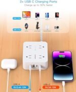 Surge Protector Power Strip - HANYCONY 8 Outlets 4 USB (2 USB C) Charging Ports, Multi Plug Outlet Extender, 5Ft Braided Extension Cord, Flat Plug Wall Mount Desk Charging Station for Home Office ETL : Electronics - Image 5