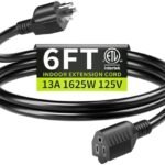 16/3 Black Extension Cord 6 FT Indoor, Short Extension Cord for Laptops, Coffee Makers, Office Home Appliances, 3 Prong Small Resistant Cable Flexible, 13A 125V 1625W ETL Listed : Tools & Home Improvement