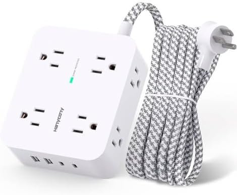 41w1NL7yU4L._AC_.jpg Surge Protector Power Strip - HANYCONY 8 Outlets 4 USB (2 USB C) Charging Ports, Multi Plug Outlet Extender, 5Ft Braided Extension Cord, Flat Plug Wall Mount Desk Charging Station for Home Office ETL : Electronics - Image 1