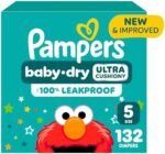Pampers Diapers - Baby Dry - Size 5, 132 Count, Absorbent Disposable Infant Diaper (Packaging May Vary) : Baby