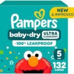 Pampers Diapers - Baby Dry - Size 5, 132 Count, Absorbent Disposable Infant Diaper (Packaging May Vary) : Baby