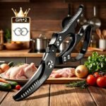 Tijeras de Cocina Profesionales Duraderas - Tijeras de Chef de Acero Inoxidable Afiladas con Hojas de Precisión, Agarre Antideslizante - Ideales para Cocinar, Asar a la Parrilla, Aves, Carne y Verduras - Adecuadas Tanto para Cocinas Comerciales Como Domésticas - Diseño Fácil de Limpiar