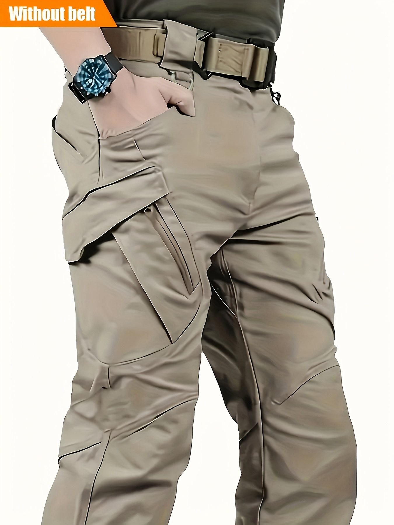 68884fde-b670-4557-bc7f-57ff98411bc8.jpg Pantalones cargo tácticos ligeros para hombre con múltiples bolsillos - Poliéster transpirable, aptos para senderismo, entrenamiento y pesca al aire libre, pantalones de exterior | Estilo deportivo | Tejido duradero, equipo de acampada, lavables a máquina, diseño de color liso, sin cinturón - Image 1