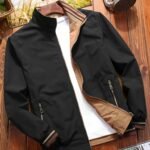 Chaqueta Reversible de Manga Larga con Solapa para Hombre, Estilo Utilitario, Holgada, Casual, con Cremallera, Abrigo Fácil, Cuello Alto, Ropa para Otoño Invierno
