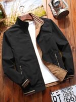 Chaqueta Reversible de Manga Larga con Solapa para Hombre, Estilo Utilitario, Holgada, Casual, con Cremallera, Abrigo Fácil, Cuello Alto, Ropa para Otoño Invierno