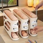 Soporte para huevos con ruedas de 4 niveles, diseño lateral que ahorra espacio, capacidad para 30 huevos, acabado brillante suave, asa práctica, adecuado para almacenamiento en cocina o frigorífico, accesorio de cocina moderno, plástico duradero - Image 3