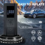Compresor de aire inflador de neumáticos portátil, bomba para neumáticos de coche de 150 PSI con manómetro, LED, bomba inteligente inalámbrica de un toque 3x más rápida, apta para coches, motocicletas, bicicletas, pelotas, etc. - Image 7