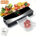 El sellador al vacío de alimentos recargable por USB HOTU viene con 10 bolsas de vacío, lo que lo hace perfecto para cocinas interiores y viajes de camping al aire libre. Es una opción ideal para conservar alimentos, snacks, carnes, frutas y verduras. - Image 2