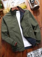 Chaqueta Reversible de Manga Larga con Solapa para Hombre, Estilo Utilitario, Holgada, Casual, con Cremallera, Abrigo Fácil, Cuello Alto, Ropa para Otoño Invierno - Image 5