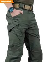 Pantalones cargo tácticos ligeros para hombre con múltiples bolsillos - Poliéster transpirable, aptos para senderismo, entrenamiento y pesca al aire libre, pantalones de exterior | Estilo deportivo | Tejido duradero, equipo de acampada, lavables a máquina, diseño de color liso, sin cinturón - Image 3