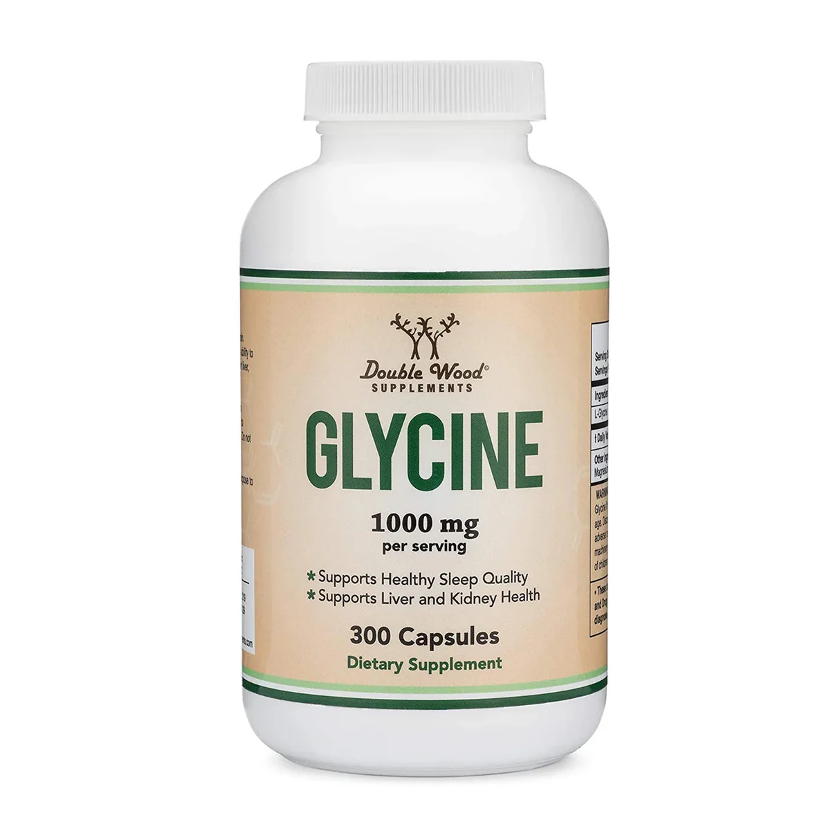 Glycine-double-wood-1000-mg-300-capsulas-frontal.webp Glycine Supplement, Double Wood, 1000 mg, 300 Capsules - Image 1