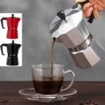 Cafetera de aluminio, Moka, Espresso, percolador, tetera de café, Cafetera para el hogar, estufa al aire libre, herramientas de café, plateado, rojo y negro - AliExpress 15