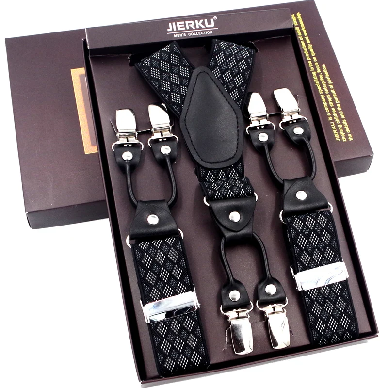HTB1DHkdjHZnBKNjSZFGq6zt3FXaW.webp Tirantes de Cuero Negro para Hombre, Estilo Vintage, 6 Clips - Image 1