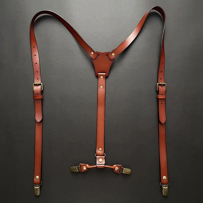 S207e4a37718647be8eeea2523c614e742.webp Tirantes de Cuero Genuine para Hombre y Mujer, 115 cm, con Clips, Estilo Retro - Image 1