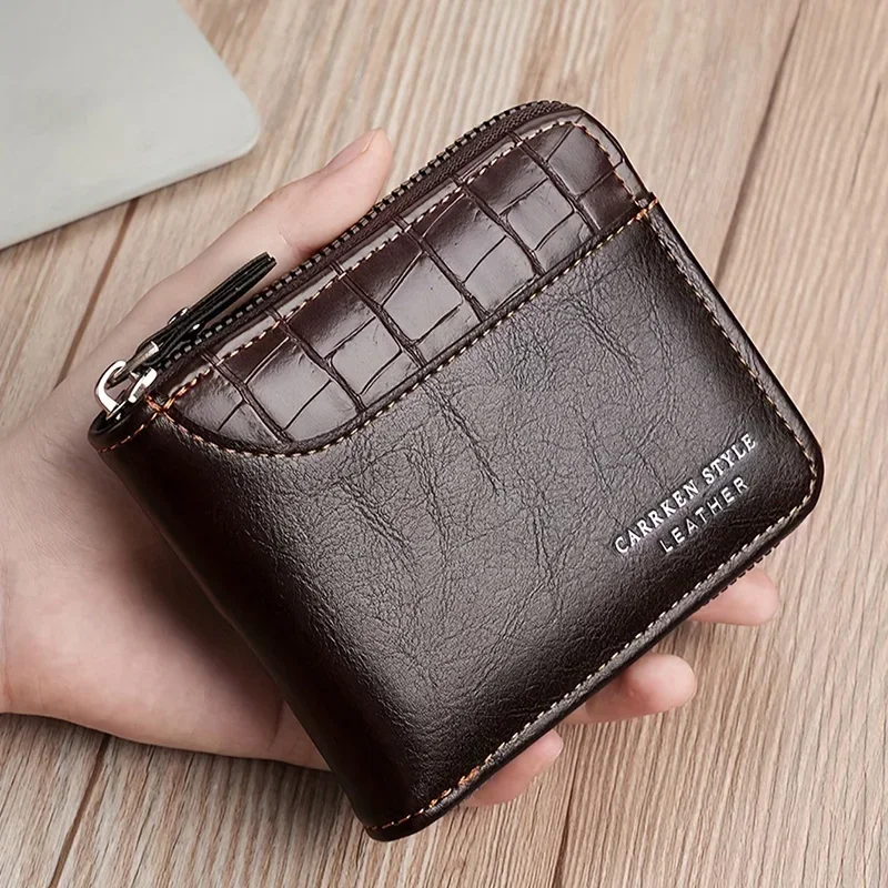 S243e749df915462cb527e18c19a29bbdW.webp Cartera de cuero para hombre, monedero de lujo para hombre, tarjeteros con cremallera y bolsillo para monedas, billeteras Rfid, regalos para hombre, bolsa de dinero - Image 1