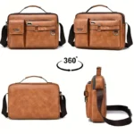 Bolso de mensajero retro para hombre con diseño impermeable, maletín para computadora portátil de gran capacidad para trabajo de oficina, viajes y escuela - Image 5