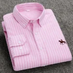 Camisas informales Oxford de algodón puro para hombre, camisa de vestir blanca de manga larga con diseño de caballo bordado, ajuste Regular, con botones a la moda - Image 2