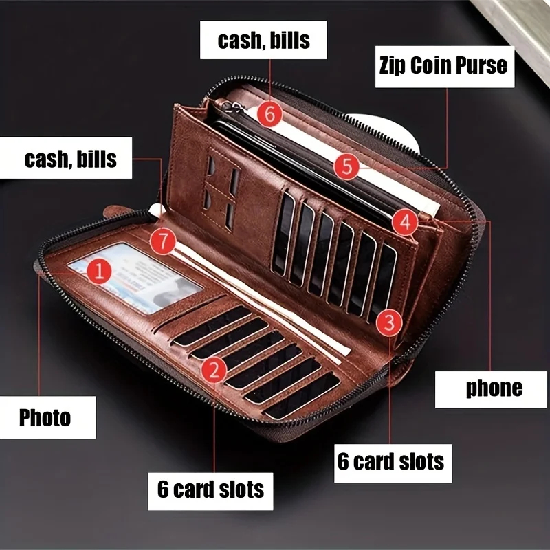 S2ef1611f6a9b4ce790a89c7f85ab4abcL.webp Cartera larga con cremallera para hombre, Cartera de cuero Pu de alta calidad para hombre, bolso de mano de negocios con bloqueo RFID, tarjetero, monedero para hombre - AliExpress 1524 - Image 1