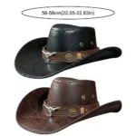 Sombrero de vaquero occidental con hebilla de cabeza de toro, sombrero de vaquero retro vintage de piel sintética, sombrero de protección solar para hombres, mujeres, unisex - Image 6