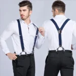 Tirantes de Cuero Negro para Hombre, Estilo Vintage, 6 Clips - Image 4