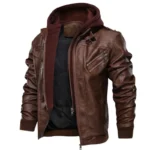 Chaquetas de hombre, chaqueta de cuero falsa con dos cremalleras, abrigo de cuero de motociclista con capucha extraíble, cárdigan para hombre, abrigo