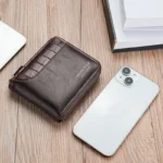Cartera de cuero para hombre, monedero de lujo para hombre, tarjeteros con cremallera y bolsillo para monedas, billeteras Rfid, regalos para hombre, bolsa de dinero - Image 4