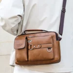 Bolso de mensajero retro para hombre con diseño impermeable, maletín para computadora portátil de gran capacidad para trabajo de oficina, viajes y escuela - Image 6