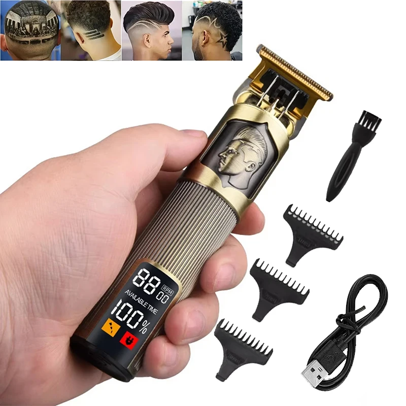 Saefc025cd5c847a8839494b2479dddd7w.webp Cortadora de pelo eléctrica profesional T9 para hombres, Máquina para cortar cabello recargable, afeitadora de peluquero, removedor de corte de pelo - Image 1