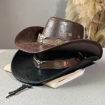 Sombrero de vaquero occidental con hebilla de cabeza de toro, sombrero de vaquero retro vintage de piel sintética, sombrero de protección solar para hombres, mujeres, unisex