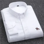 Camisas informales Oxford de algodón puro para hombre, camisa de vestir blanca de manga larga con diseño de caballo bordado, ajuste Regular, con botones a la moda - Image 3