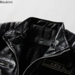 Chaquetas de cuero para hombre, chaquetas de cuero PU de lana para motocicleta, cazadora informal Vintage con cuello levantado, abrigos ajustados, Otoño e Invierno 2026 - Image 6
