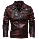 Chaqueta de cuero para hombre, forro polar de invierno para hombre, cuello levantado, motociclista, informal, a prueba de viento, chaqueta ajustada, chaqueta de cuero polar