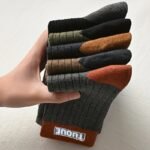 5 Pares de Calcetines Gruesos de Invierno para Hombre, Media Caña - Anti-Olor, Transpirables y Absorbentes del Sudor, Patrones de Letras de Color Sólido, Adecuados para Todas las Estaciones, Ideales para Deportes y Ropa Casual de Negocios, Multicolor Opcional, Calcetines de Felpa, Calcetines para Uso Diario, Patrones de Letras de Moda