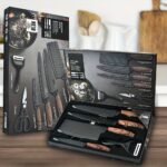 6pzas. Juego de cuchillos de cocina de acero inoxidable con alto contenido de carbono y mango ergonómico de madera, incluye tijeras y cuchara espumadera, ideal para asados y cocinar en familia - Image 2