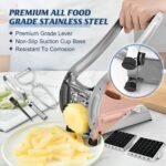 Cortador de Papas Fritas, Rebanador de Patatas, Picador de Verduras de Acero Inoxidable de Grado Alimenticio, Prensa para Papas Fritas con Base Antideslizante, 2 Cuchillas de Repuesto de Alta Resistencia y Pelador de Verduras - Image 7